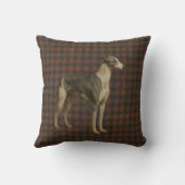 Coussin Whippet throw cushion. Whippet on tweed/tartan (Verso)