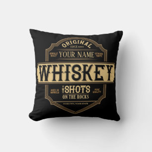 Coussin Whiskey personnalisé sur le Rocks Liquor Étiquette