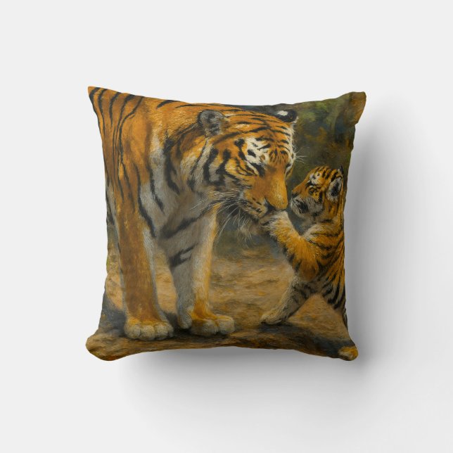 Coussin Whispers in the Wild - Tiger and Cub in Forest (Recto)
