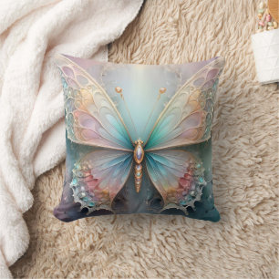Coussin Whispers of Color : Pastel Fractal Butterfly Dream