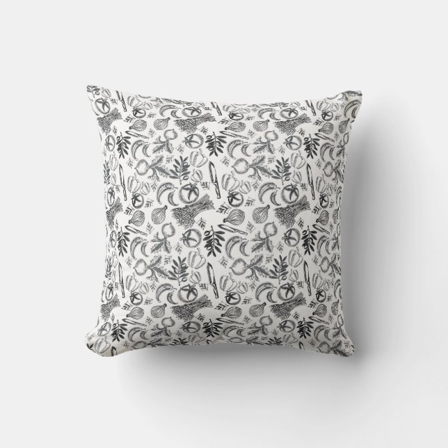 Coussin Whispers Of Nature Black Grey Vintage Botanique (Recto)
