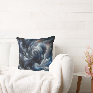 Coussin Whispers of the Storm Abstract Face in the Clouds