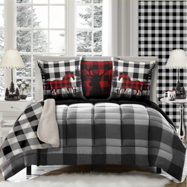 Coussin White Buffalo Plaid Forêt de Bois Cheval sauvage (Créateur téléchargé)