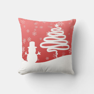 Coussin White Christmas Winter Wonderland Snowman Tree