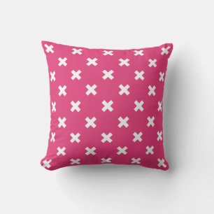 Coussin White cross stitches on fuchsia