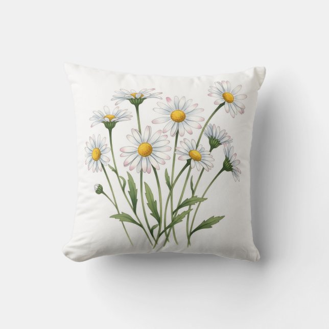 Coussin White Daisy Wildflower Watercolor Floral (Recto)