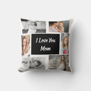 Coussin White I Love You Mom Family Photo Collage