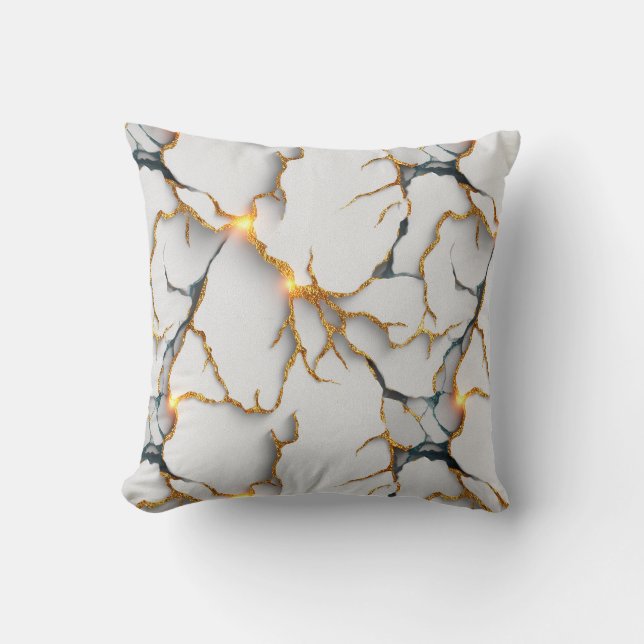 Coussin White Marble Texture with Glowing Gold Veins (Recto)