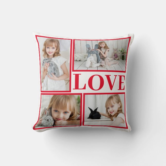 Coussin White Romantic Love 4 Photos Collage Saint Valenti (Recto)