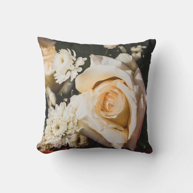 Coussin White Rose Flower Floral Design (Recto)