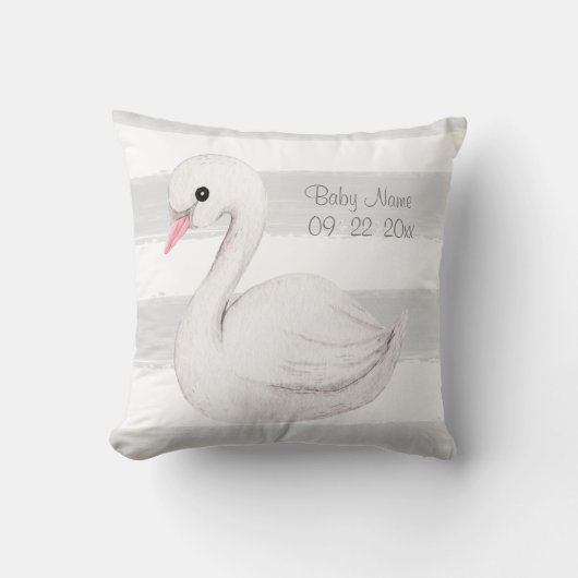 Coussin White Swan Gris Script Personnalisé Naissance (Recto)