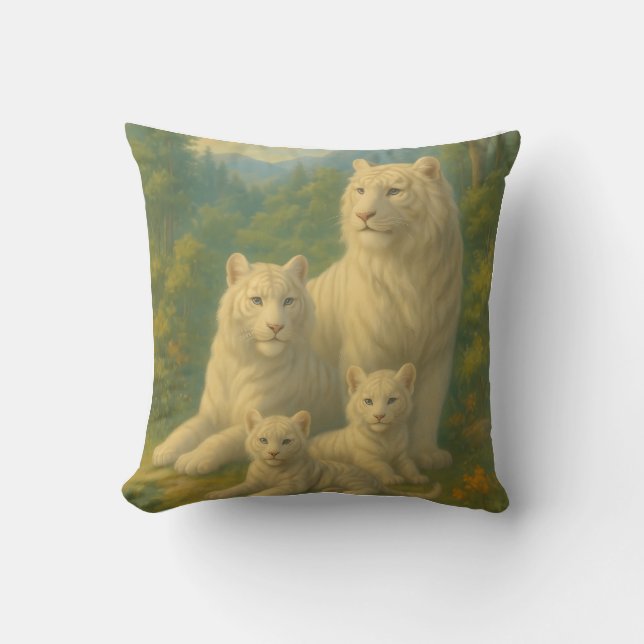 Coussin White Tiger • Dawn Forest Ancestral Family | ManJi (Recto)