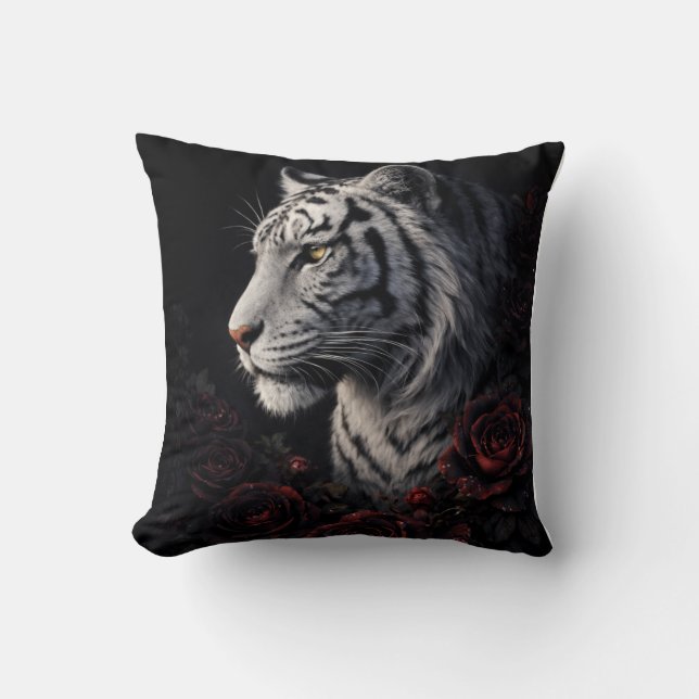 Coussin White Tiger Portrait – Calm Power and Silent Gaze (Recto)
