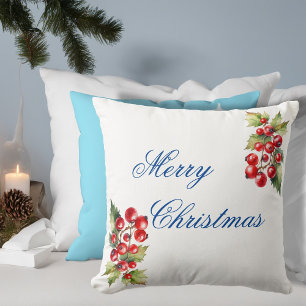 Coussin White Winter Holly Berries Joyeux Noël