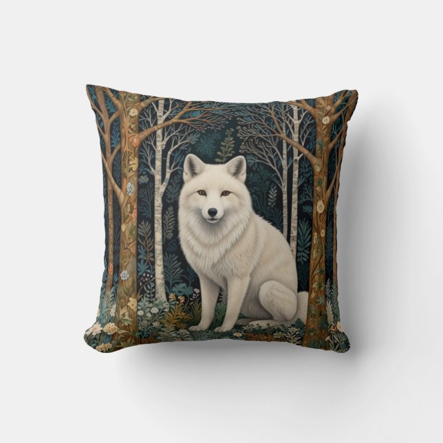 Coussin White wolf vintage boho woodland forest  (Recto)
