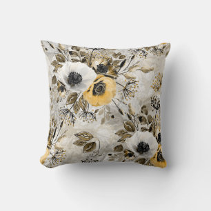 Coussin White, yellow anemones on a gray-brown background.
