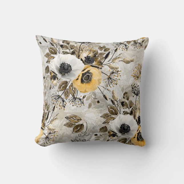 Coussin White, yellow anemones on a gray-brown background. (Recto)