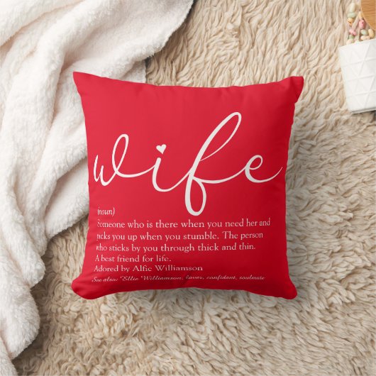 Coussin Wife Elegant Modern Chic Script Red Personalized (Couverture)