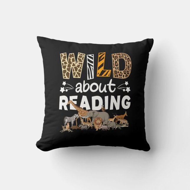 Coussin Wild About Reading Books And Bookworm Library (Recto)