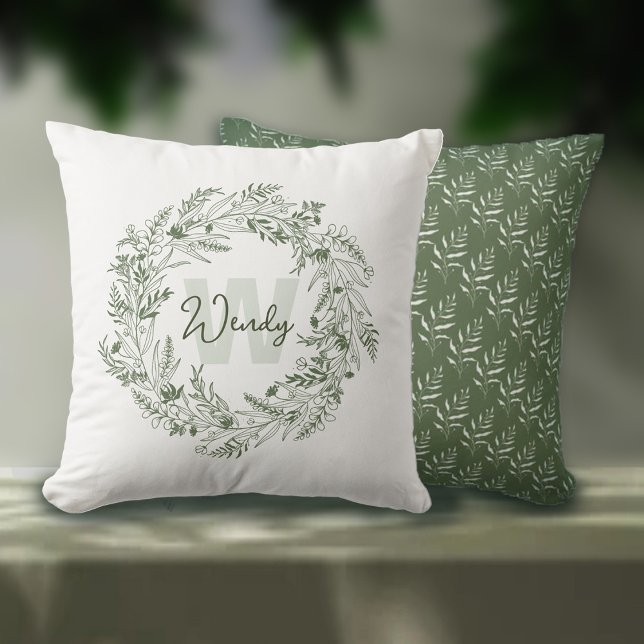 Coussin Wild Botanical Leafy Monogram W (Créateur téléchargé)
