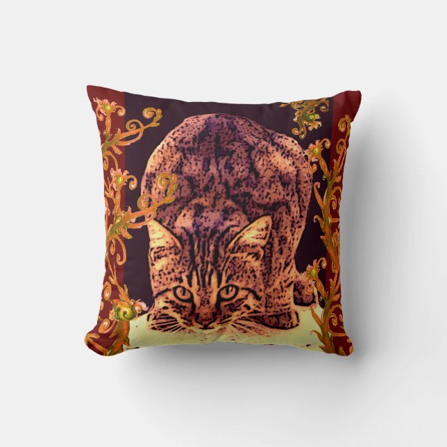 Coussin WILD CAT KITTEN Yellow Floral Swirls (Recto)
