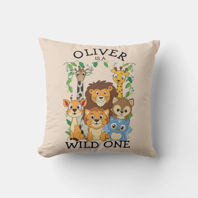 Coussin Wild One Jungle Safari bébé 1er anniversaire migno (Recto)