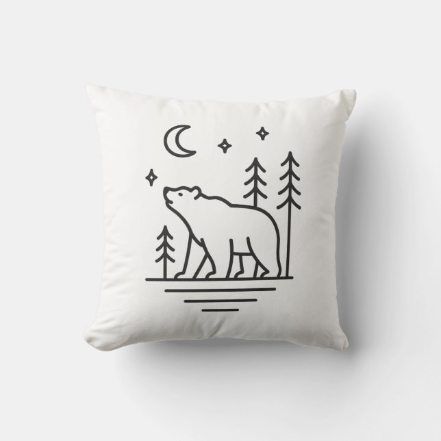 Coussin Wilderness Bear Under the Moon Decorative Pillow (Recto)
