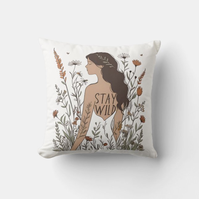Coussin Wildflower Soul – Stay Wild Line Art  (Recto)