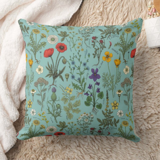 Coussin Wildflowers collage on blue (Couverture)