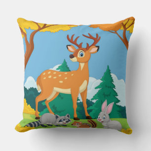 Coussin Wildlife Raccoon Chipmunk Rabbit Deer Fall Landsca