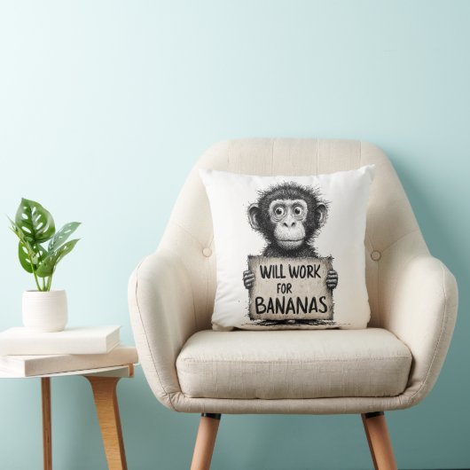 Coussin Will Work for Bananas - Humorous Monkey Sketch (Chaise)