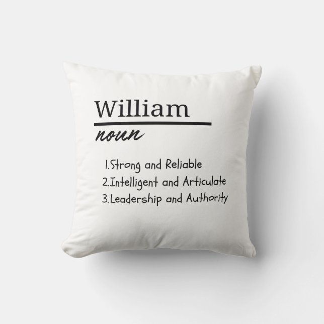 Coussin William, Boy Personnalisé Nom Définition (Recto)
