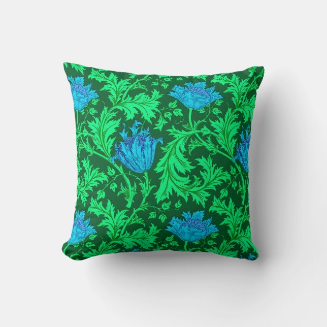 Coussin William Morris Anemone, Emerald Green et Blue (Recto)