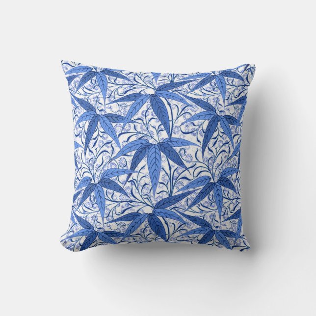 Coussin William Morris Bamboo Imprimer, Cobalt Bleu & Blan (Recto)