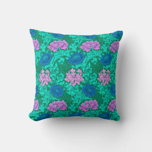 Coussin William Morris Chrysanthèmes, Aqua et Violet