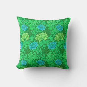 Coussin William Morris Chrysanthemums, Lime Green & Aqua