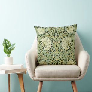 Coussin William Morris design vintage, Pimpernel en vert