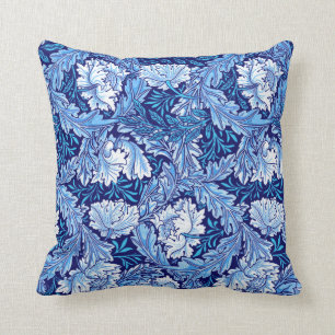 Coussin William Morris floral, bleu de cobalt et blanc
