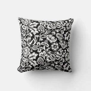 Coussin William Morris Floral Damask, Black and White