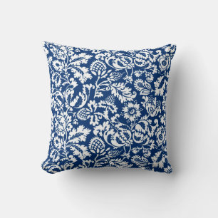 Coussin William Morris Floral Damask, Cobalt Blue & White