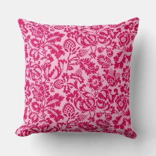Coussin William Morris Floral Damask, Fuchsia et Pink