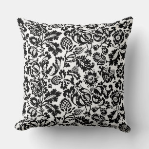 Coussin William Morris Floral Damask, noir sur blanc