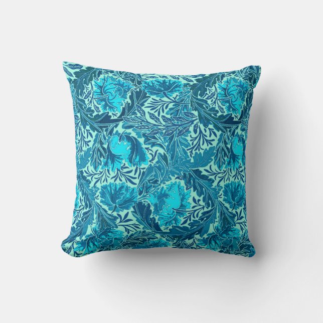Coussin William Morris Floral, Indigo Blue et Turquoise (Recto)