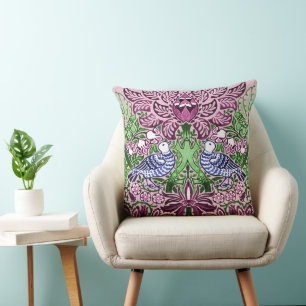 Coussin William Morris Folk Art Oiseaux Fleurs Acorns
