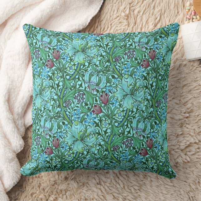 Coussin William Morris Golden Lily Floral Fleurs Bleu (Couverture)