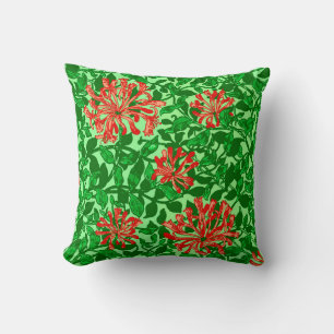 Coussin William Morris Honeysuckle, Coral rouge et vert