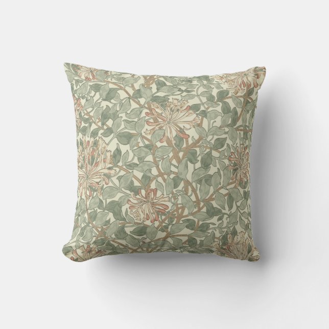 Coussin William Morris Honeysuckle Vert Floral (Recto)