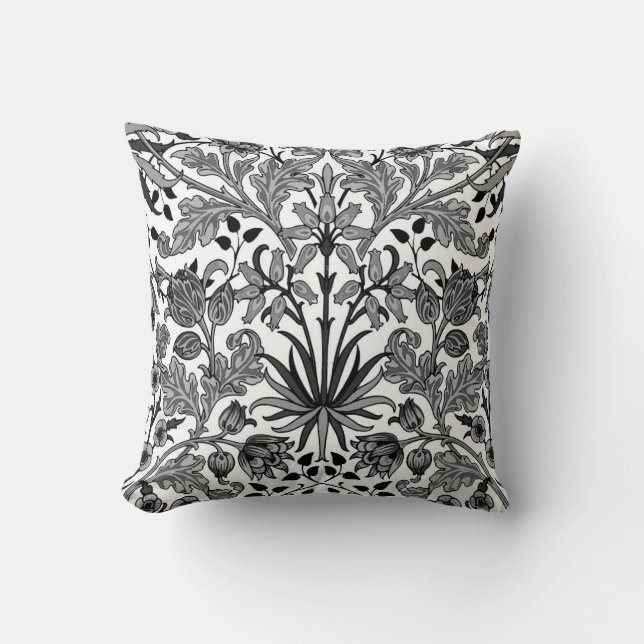 Coussin William Morris Hyacinth Imprimer, gris, noir et bl (Recto)