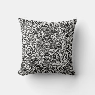 Coussin William Morris Indien, blanc et noir