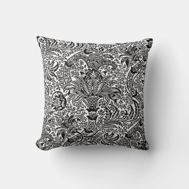 Coussin William Morris Indien, blanc et noir (Recto)